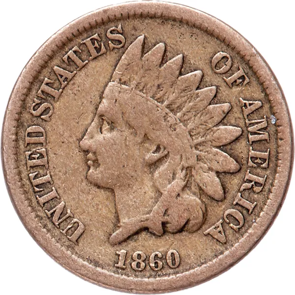 1860 Indian Head Penny Snow-6 Toothpick variety showing sharp die line from Liberty's lips