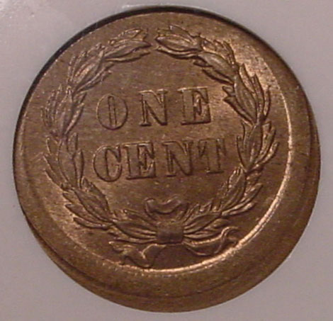 1860 Indian Head Penny off-center strike error showing crescent of unstruck blank planchet
